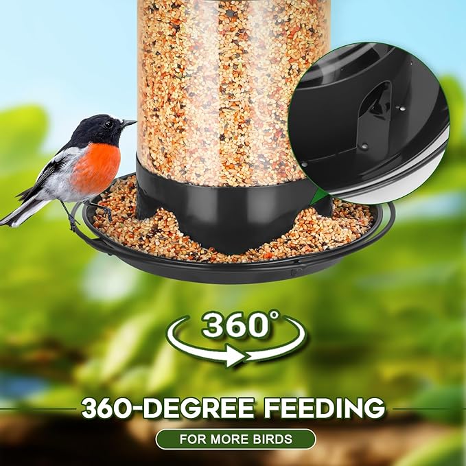 Gbekery Metal Bird Feeders for Outdoors Hanging, Weather Resistant Wild Bird Feeder with 360 Degree Feeding Tray, Black