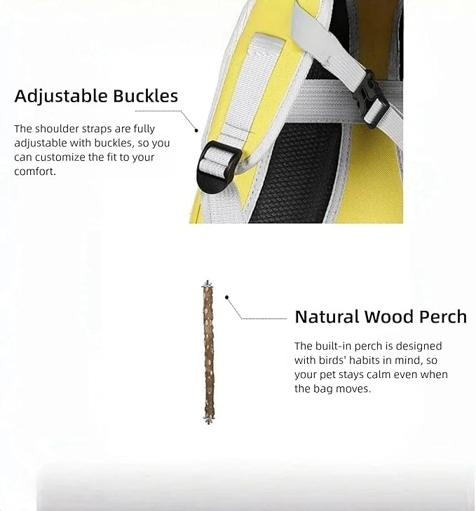 Bird Backpack, Lightweight and Breathable Outdoor Travel Backpack with 12 Breathable Holes, Wooden Pole, Adjustable Shoulder Strap for Birds and Pets (Purple)