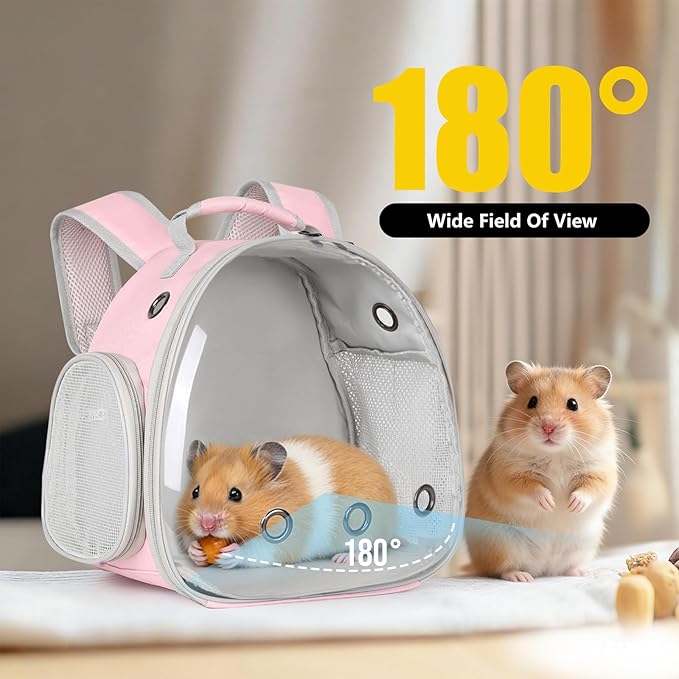 Guinea Pig Carrier, Clear Bubble Window for Guinea Pig, Bunny Rat Bird (Pink, Backpack)