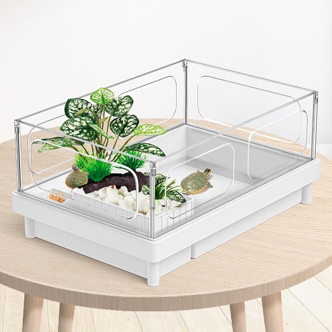 Moonorange Reptile Artificial Plants, Terrarium Plants Decorations Supplies, Aquarium Fish Tank Plant, Amphibian Habitat Hideout Tank Accessories(M Set-4pcs/B)