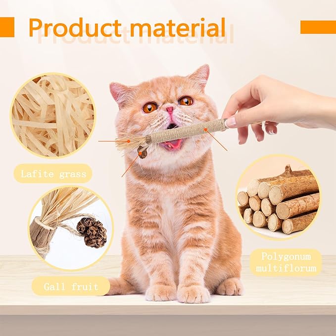 6 Pack Silvervine Sticks for Cats Chewers, Natural Cat Chew Stick, Interactive Kitten Chew Playthings, Silver Vine Chew Sticks for Indoor Kitty Nip Teeth Cleaning Dental Care Biting (6)
