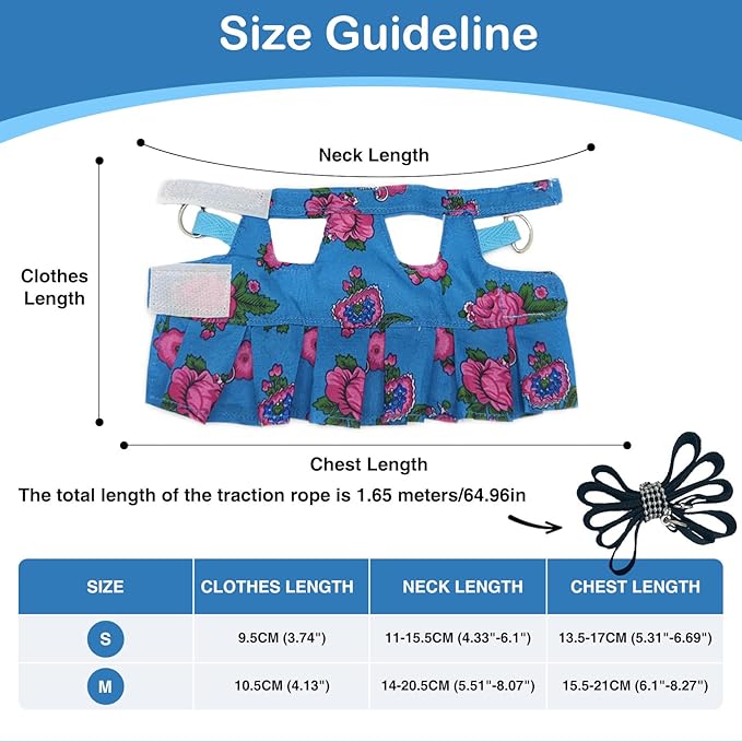 Guinea Pig Harness Skirt Clothes and Leash, Adjustable Hamster Ferret Harness and Leash Set, No Pull Walking Vest for Ferrets, Chinchillas and Similar Small Animals (Blue M)