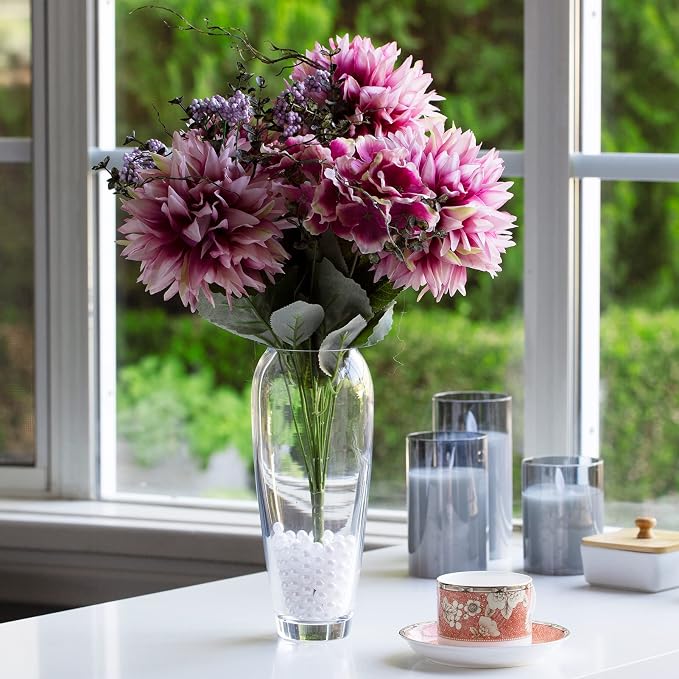 Oval Domed Glass Vase for Flowers, 4" W 9" H Clear Large Domed Bullet Cylinder Floral Vase for Home Decor, Wedding Centerpiece Event (1 Piece)