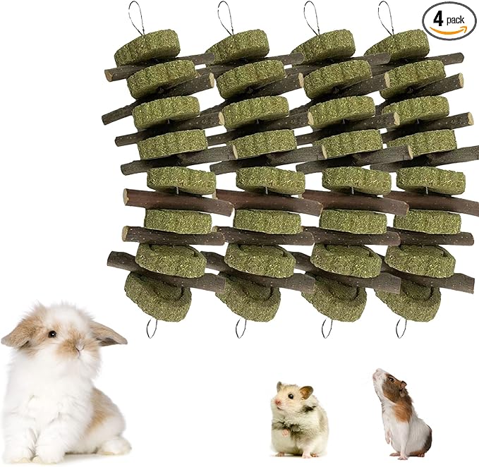 kathson Rabbit Chew Toys,Bunny Grind Teeth 100% Natural Organic Apple Wood Stick Improve Rodent Health Rabbits Hamsters Squirrel Guinea Pig(4 Pieces)