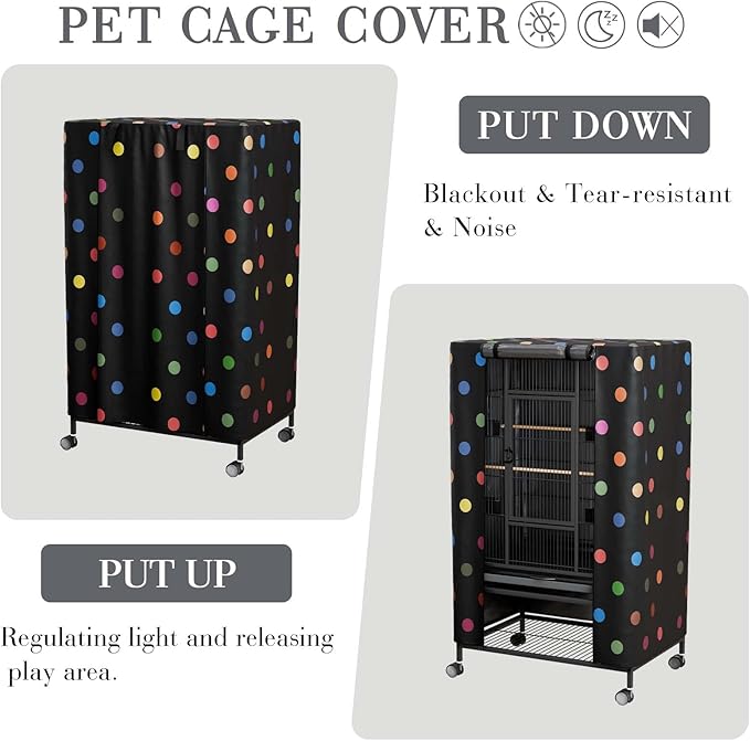 Tchvt Nighttime Bird Cage Covers with Zipper Panel Blackout Birdcage for Winter Universal Breathable Large Good Night Enclosure for Bird (Polka Dot, 33x23x41 inch)