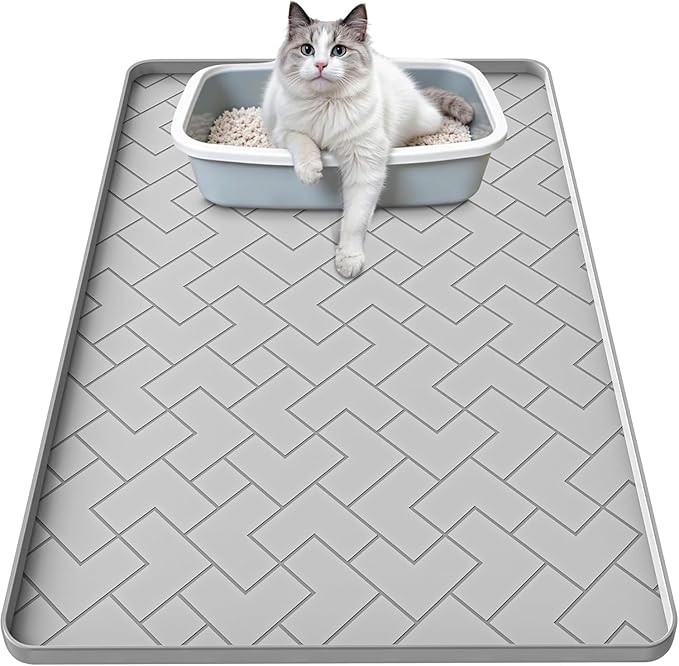 Silicone Cat Litter Mat for litter box 24" X 15"-Easy to Clean Cat Litter Trapping Mat, Waterproof, urine-proof and non-slip to keep the floor clean and tidy（Gray）