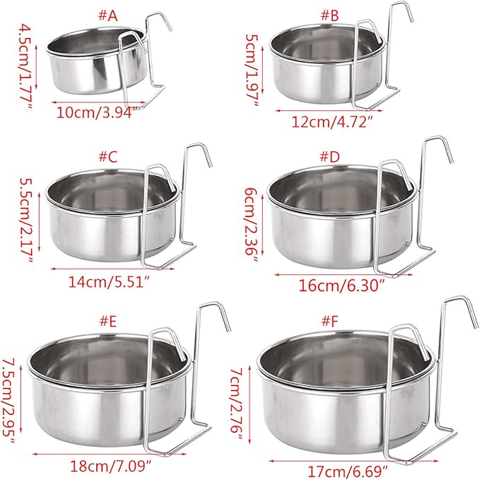 Youngy Dog Kennel Bowl Stainless Steel Hanging Food Water Bowl Crate Cup Pet Cage Bowls with Hanger for Bird Small Animals Stainless Steel Bowls Hanging