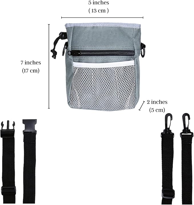 SunGrow Dog Travel Pouch, Training Bag for Treats, Kibbles, Toys & Accessories, Gray, Multiwear and Weather-Proof, 1 Pouch with Adjustable Shoulder Strap and Waist Belt