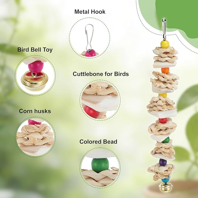 Bird Toys with Cuttlebone, Prevent Destructive Chewing, Grinding Stone for Bird, White, Colorful, 2 Pcs