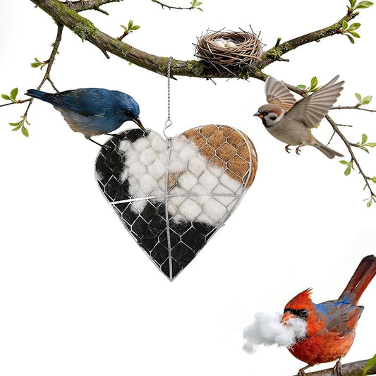 Handmade Alpaca Fiber Bird Nesting Heart, Refillable Birds Nests Material Holder, Spring Fowl Gifts, Cool Pavilion,Tree Shelter, Outside Garden Art Birdhouse, Unique Spring Gift for Birds Lovers (1PC)