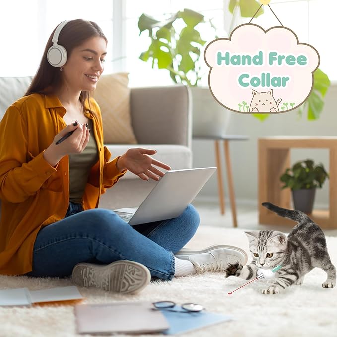 Automatic Laser Collar Cat Toy, Upgraded Laser Cat Toys, Flashing and Lasting modes, 8-12″ Bend Collar & 41°Adjust Angle free hands. Type-C USB Charge 1H and works 12H. Gifts for Ailurophile (Green)