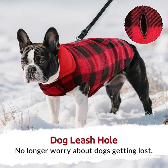 ASENKU Dog Winter Coat, Fleece Doggie Jacket Plaid Reversible Vest Waterproof Windproof Cold Weather Clothes for Small Medium Large Dogs(Red S)