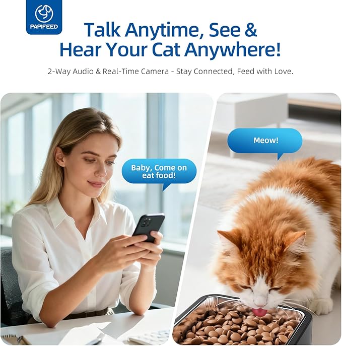 PAPIFEED Automatic Cat Feeder with Camera, 720P HD & Night Vision, 6L Cat Food Dispenser with App, 2.4G WiFi Timed Cat Feeder for Dry Food, 2-Way Audio, Smart Pet Feeder for Dog, 1-10 Meals/Day