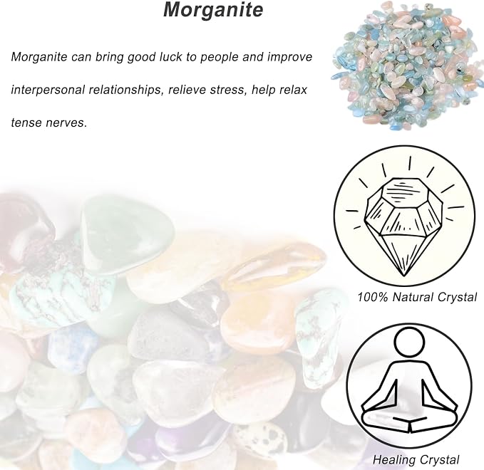 Erliway 100g Natural Morganite Crystal Chips 7-9mm Tumbled Stones | Small Crushed Crystal Stone, Polished Crystals Chips for Fish Tank, Healing Tumbled Rocks for Reiki Jewelry Making Home Décor