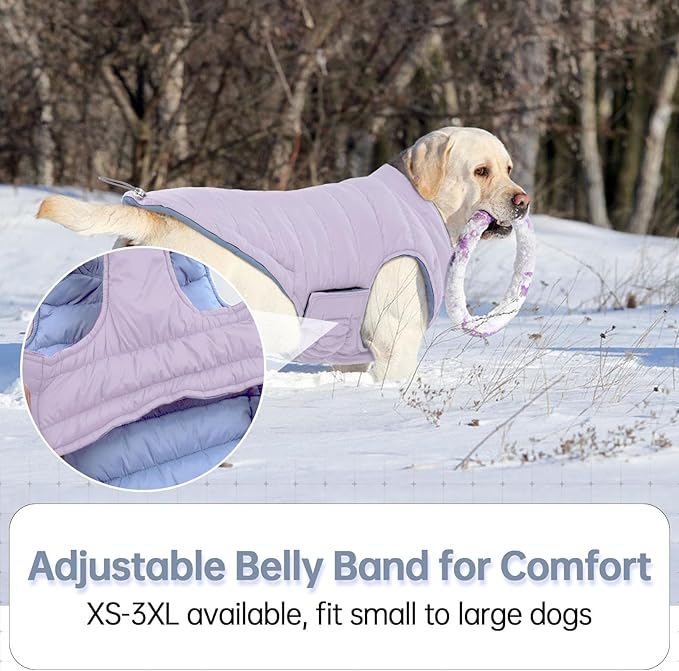 Lelepet Reversible Dog Coat Waterproof Dog Jacket Windproof Puffer Vest for Winter Warm Lightweight Coats for Large Dogs Adjustbale Hook & Loop Pet Apparel with Leash Hole, Golden Retriever, 3XL