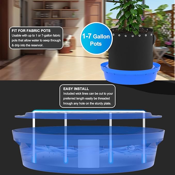Self-Watering Base with Visible Water Level,5-Pack,Keeps Leaves and Flying Insects Out,Maintains Water Quality, Equipped with Rollers for Easy Movement and Rotation, Blue.