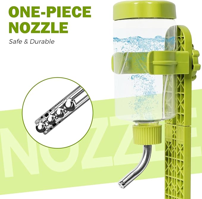 VANNON Pet Standing Water Dispenser Top Fill Dog Water Bottle Dispenser with Stand Leakproof Pet Slow Water Bottle for Small Animals, 13oz, BPA Free, Adjustable Height, Green