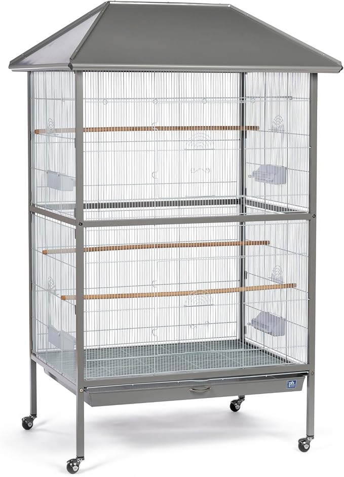 Prevue Pet Products Charming Aviary Jumbo Flight Cage - Large Metal Bird Cage with Rolling Stand, Perches, Feeders & Toy Bar, Ideal for Parakeets, Cockatiels, Lovebirds, Small & Medium Birds - Grey