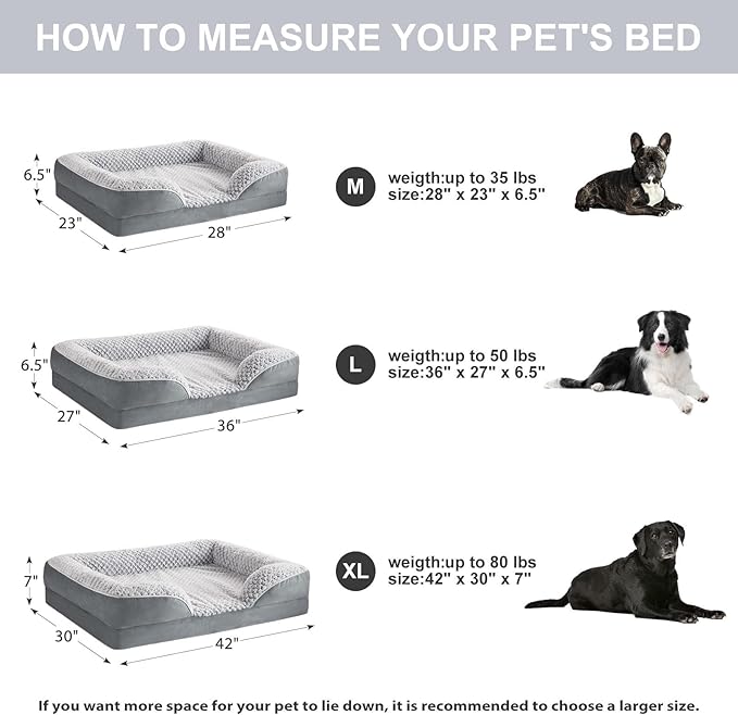 LEXTRO Orthopedic Dog Beds for Large Dogs,42x30 Inch Extra Large Dog Bed, Egg Crate Foam Bed for Large Dogs, Big Pet Bed with Washable Removable Waterproof Pillow Cover and Anti-Slip Bottom, Grey