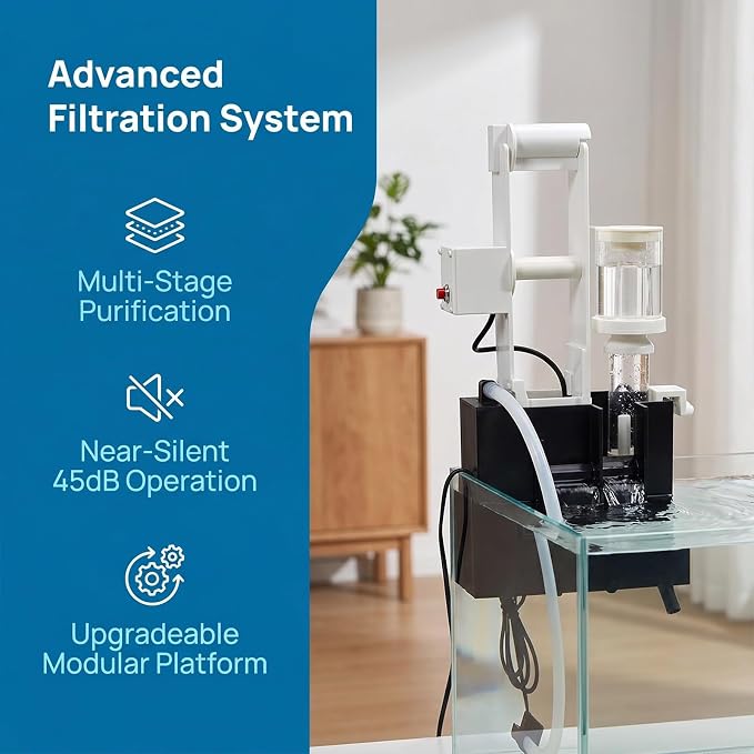 Hang on Back Aquarium Filter Box, Automatic System, 45dB Quiet | Compatible with Protein Skimmer & Auto Roll Paper Machine, Multi-Stage Filtration, Wall Mounted, for Small Marine Tanks