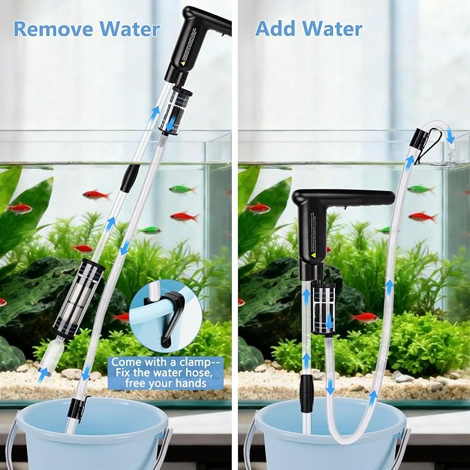 AQQA Upgraded DC 18W Electric Aquarium Vacuum Gravel Cleaner | Anti-Clog Pre-Filter Design, 7-in-1 Multifunctional, Dirt Removal, Water Change, Sand Washing, Turtle Shower