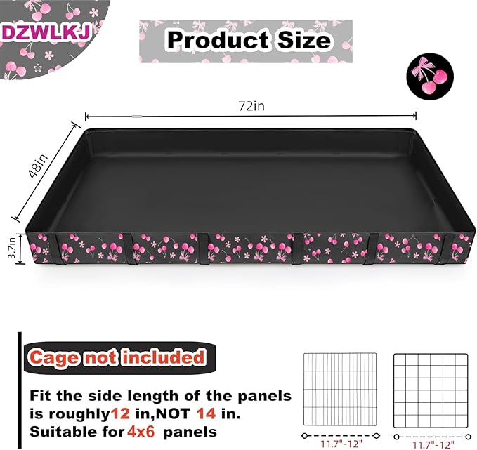 DZWLKJ Guinea Pig Cage Liner,Washable Tarp Bottom Base,Cherry Graphic,48"x72", Reusable for Rabbit, Chinchilla, Hedgehog, Ferret & Other Small Animals.