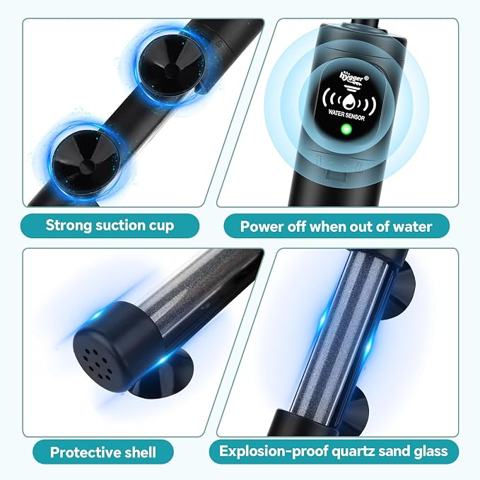 hygger 100W Submersible Aquarium Heater with Digital Temperature Controller, Mini Fish Tank Heater for 10–20 Gallon Tanks, Overheat & Out-of-Water Protection, Freshwater & Saltwater