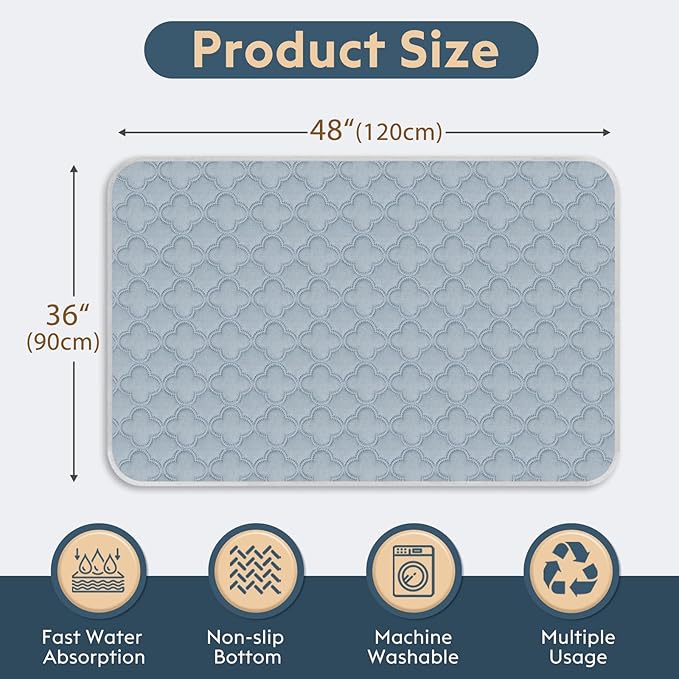 FunFurry Washable Super Absorbent Pee Pads - 2 Pack Reusable Waterproof Pet Training Pads with Paw Shape Non-Slip Backing (Light Grey, 36" x 48")
