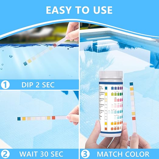 8 in 1 Salt Water Pool Testing Kit, 125PCS Pool Salt Test Strips | Salt pool test strips detect salt salt, pH, chlorine, bromine, alkalinity, hardness, CYA in pool hot tub spa saltwater pool