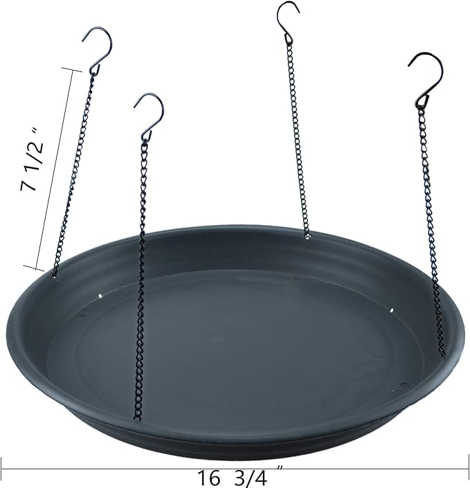 16" Bird Seed Catcher Tray Platform Feeder Hanging Tray Seed Hoop Outdoors Backyard Garden (Black)