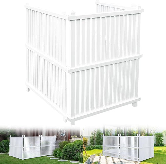 Air Conditioner Fence 48" W X 48" H Trash Can Fence Pool Equipment Enclosure Vinyl Privacy Fence Outdoor No Dig Privacy Fence 3 Panels with Metal Stake, White