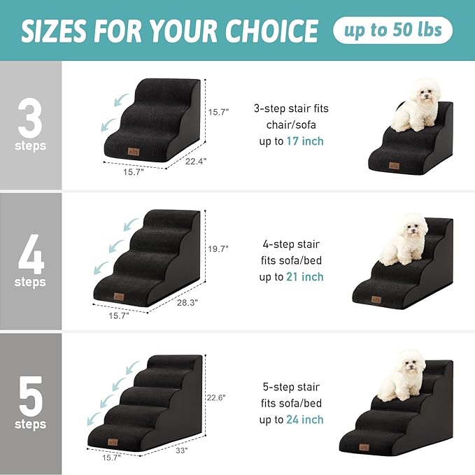 COZY KISS Dog Stairs for High Bed 22.6" H, Small Dog Step for Puppy, Older or Cat, Curved Ramp for Car, Ladder with High Density Foam, Lightweight, Durable, 15.7x33x22.6 inch, 5 Step, Black