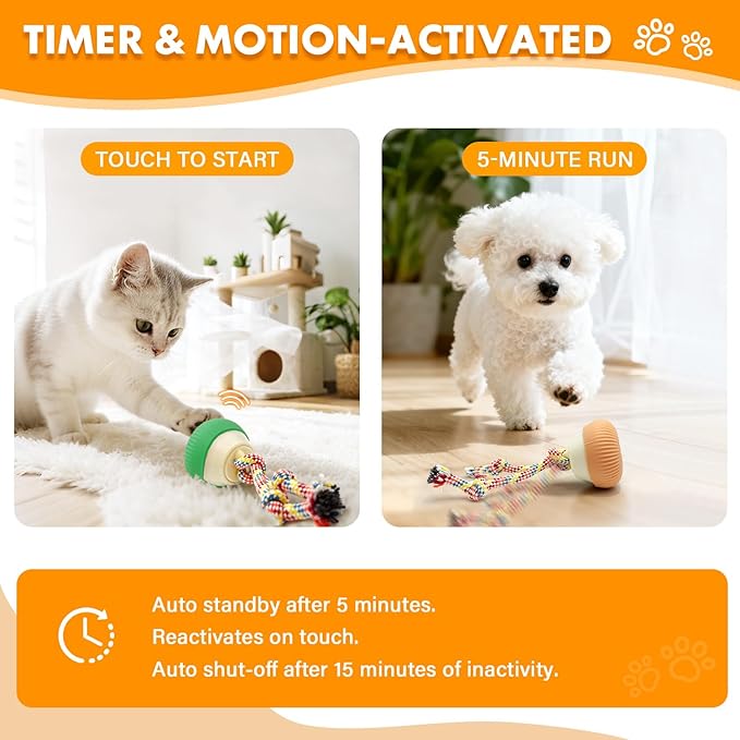 Interactive Cat Toy, 360° Rotating Automatic Moving cat Toys, Voice Recordable Auto Rolling Pet Toy with LED Sound & Music, Rechargeable Interactive Cat Toys for Indoor Cats & Small Dogs (Green)