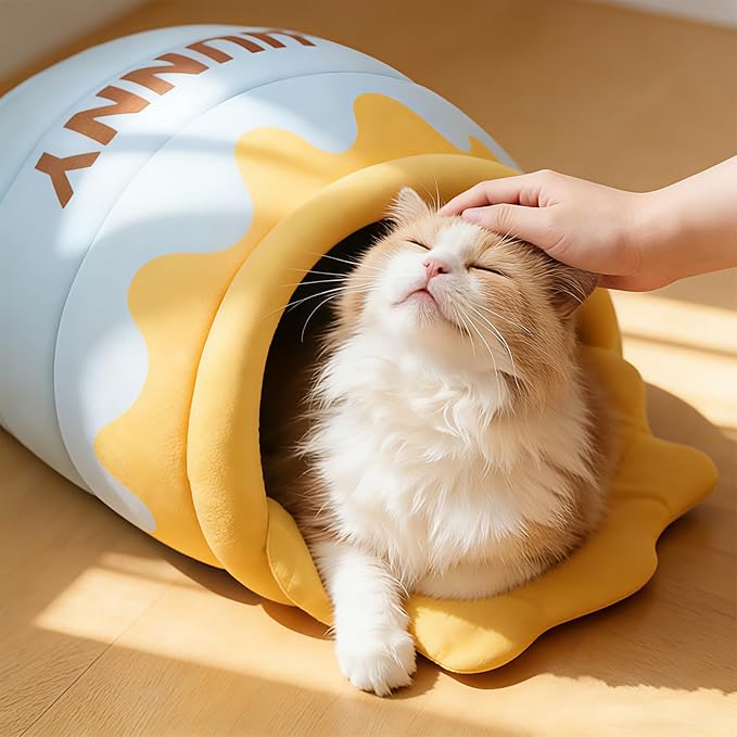 Honey Pot Cat Cave Bed - Covered Cat Beds for Indoor Cats with Removable & Washable Cushion, Enclosed Kitten Puppy Hut, Cute Kitty Hideaway for Small Cats Dogs and Pet Breeds