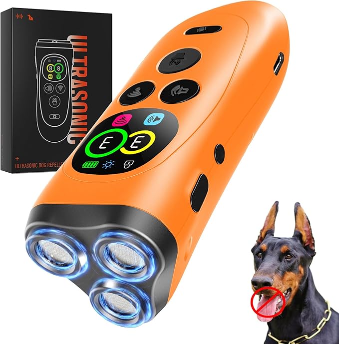 Dog Bark Deterrent Device,3X Ultrasonic Anti Barking with Color LCD Screen,7 Training Modes 35 FT Range Correct Bad Behavior Indoors Outdoors,Safe & Humane Rechargeable Bark Control for Dogs
