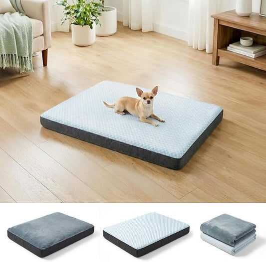 Dog Bed for Crate, Extra Large Cooling Mat for Dogs, Waterproof Dog Bed with Dual Surface Removable Washable Covers, 35 x 22 Inch Pet Bed with Egg Crate Foam