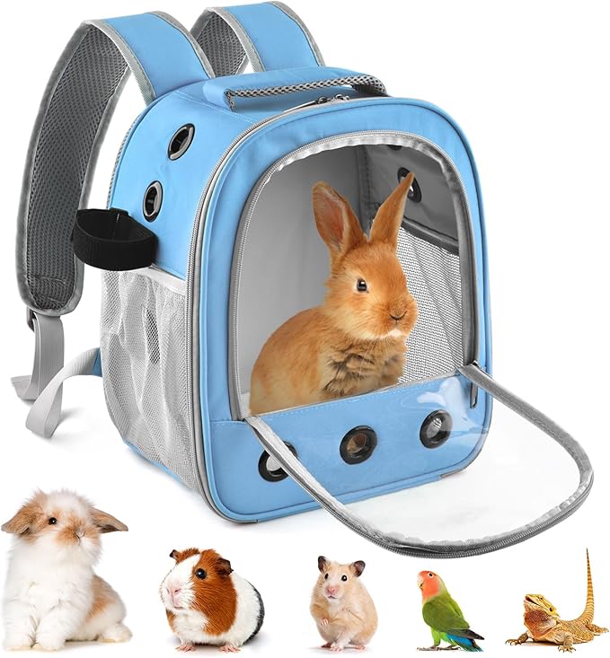 DBNESS Guinea Pig Carrier Backpack, Portable Rabbit Travel Carring Bag for Pet Bunny Chinchilla Bearded Dragon Hamster Parrot Outgoing Pouch Case with Water Bottle Holder & Detachable Pad (Sky Blue)