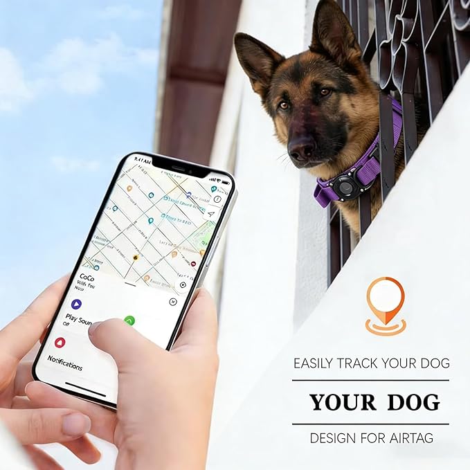Upgraded AirTag Dog Collar,Waterproof Tactical Dog Collar with AirTag Holder, Control Handle and Metal Buckle,Heavy Duty Dog Collars for Large Dogs (DeepPurple，XXL