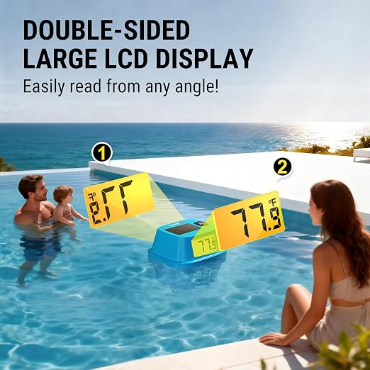 TempPro TempAir IPX8 Solar-Powered Pool Thermometer Floating with String | 0.9 °F accuracy, Double-Sided Large LCD Screen, Ultrasonic Sealing Design for Swimming Pool, Hot Tub, Cold Plunge, Ice Bath