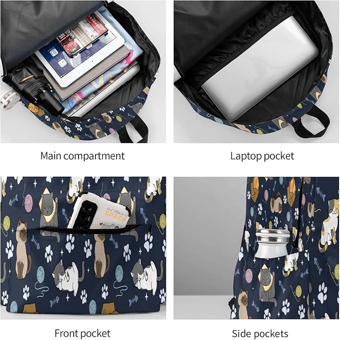 Cute Cats Backpack for Women 16.9 inch Travel Casual Laptop Backpack Lightweight Waterproof Hiking Daypack
