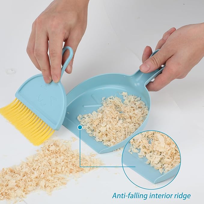 RYPET Pet Cage Cleaning Tool-Small Broom and Dustpan Set, Mini Dustpan and Whisk Brush Set for Guinea Pig Chinchilla Hamster Ferret Hedgehog Rabbit Reptile, Cage Cleaner for Small Animal Waste Bule