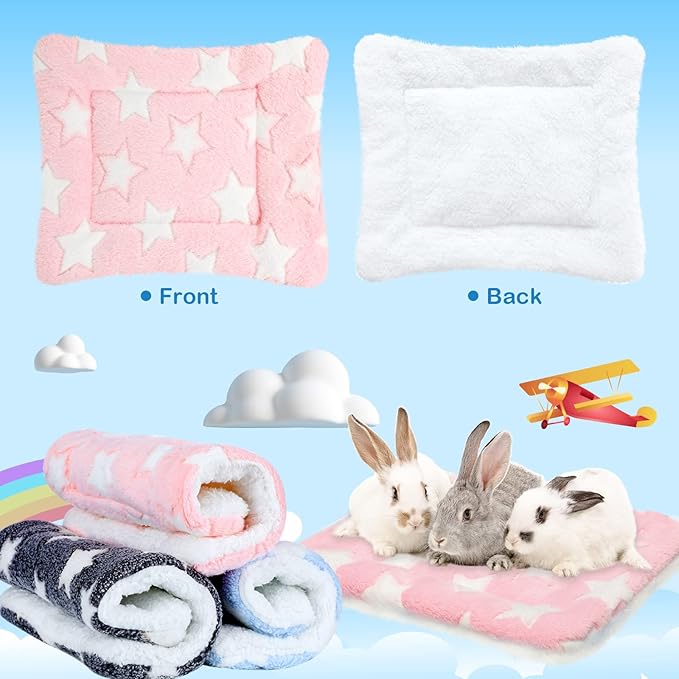 Jetec 3 Pcs Bunny Guinea Pig Beds Soft Bunny Mats Warm Guinea Pig Mat Small Animal Bed Pads Fleece Sleeping Pads for Indoor Rabbit Hamster Squirrel Hedgehog Chinchilla(Fleece,Star,Blue)
