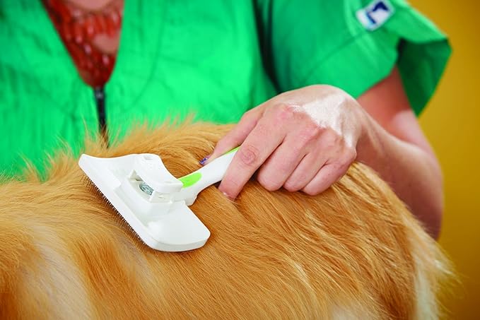 Andis 40160 Self-Cleaning Animal Slicker Brush - Grooming Brush for Pet Deshedding Fur - Reduces Shedding Up to 90%, Removes Tangles, Dirt & Loose Hair - Ideal Gift for Pet Lovers – White,Silver