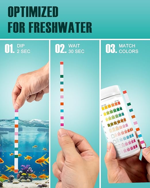 Aquarium Test Strips - 9-in-1 Aquarium Water Test Kit: Fish Tank Testing Kit for Freshwater & Saltwater, 100 Strips,Fast & Accurate Ammonia, pH, Hardness, & More,Lead Water Test Kit