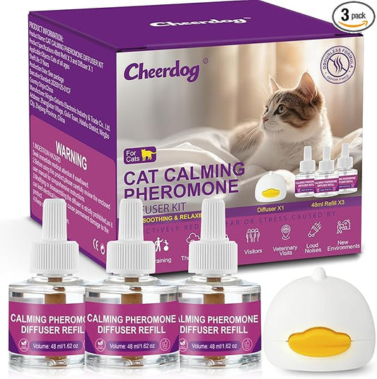 Cheerdog Cat Pheromones Calming Diffuser Relieve Anxiety Stress Cat Calming Diffuser Comfort for Cats 3 Refills, Reduce Fighting and Scratching Calm Relaxing Fits All Cats