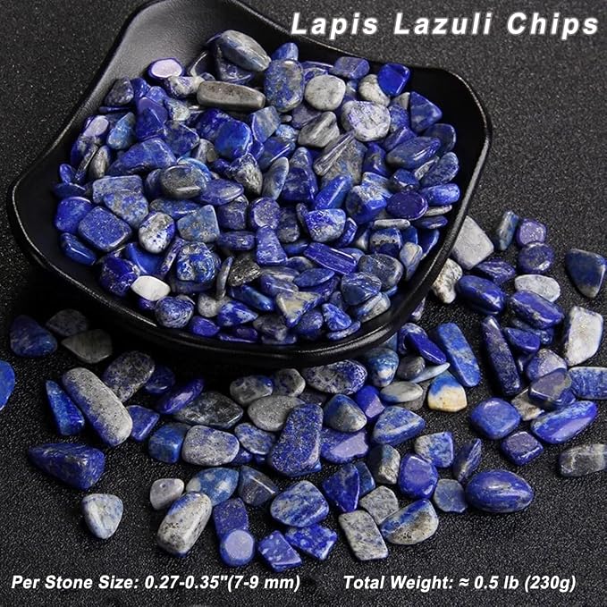 Erliway Lapis Lazuli Crystal Chips Bulk for Vase Filler Craft, 0.5 lb 7-9mm | Natural Crushed Crystal Stone for Spell Jar, Aquarium Gravel, Reiki Healing Meditation, Jewelry Making, Resin Art, Home Décor