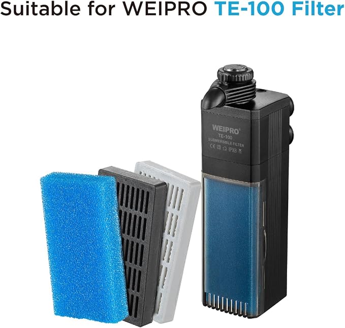 Replacement Cartridge for Fish Tank Filter 210L/H, Model TE-100 | Include Filter Sponge, Active Carbon, Ceramic Ring