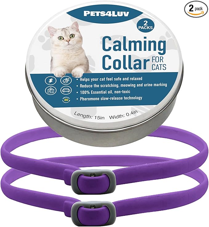 Calming Collar for Cats - Pheromone Calm Collars, Anxiety Relief Fits Small Medium and Large Cat - New Version - Adjustable and Waterproof with 100% Natural 2 Pack