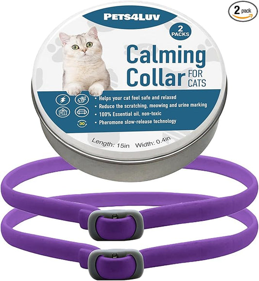 Calming Collar for Cats - Pheromone Calm Collars, Anxiety Relief Fits Small Medium and Large Cat - New Version - Adjustable and Waterproof with 100% Natural 2 Pack