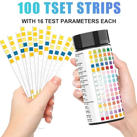 100 Strips 16 in 1 Well Water Testing Kits for Drinking Water | Well, Tap and Drinking Water Test Kit, Water Test Strips with Hardness, pH, Lead, Iron, Copper, Chlorine, and More